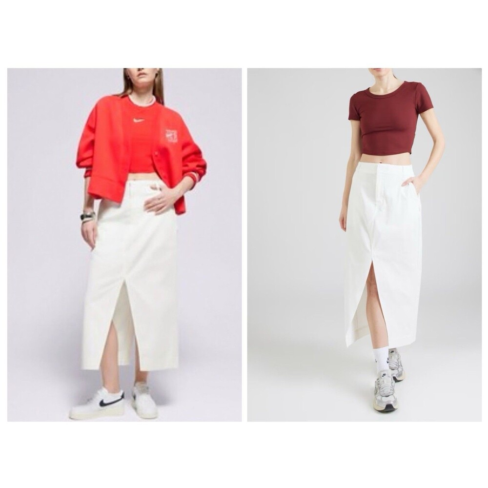 NEW Nike Sportswear Essential Woven Maxi Twill Skirt White HQ8022-133 Small